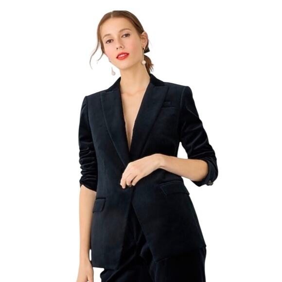 J.Crew Willa Blazer Womens 2 Black Stretch Velvet One Button‎ Preppy Academia - Picture 2 of 16
